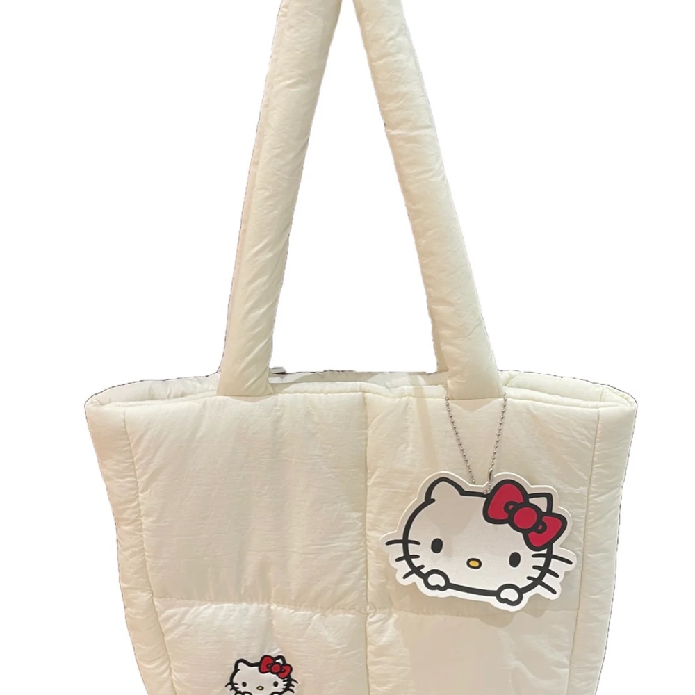 White Hello Kitty Shoulder Purse | Big Size Shoulder Bag with Cute Charm